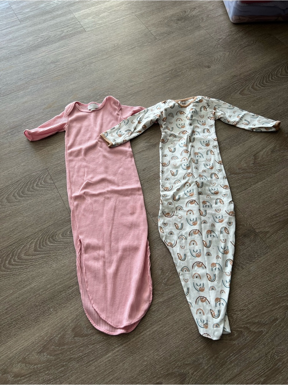 Kids 2-Pack Sleep Sack Gowns — Pink Ribbed & Cream Rainbow Print